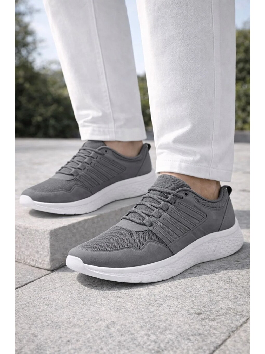 Gri Erkek Günlük Spor Ayakkabı Hafif Taban Nefes Alabilen Fileli Kaymaz Rahat Sneaker-1