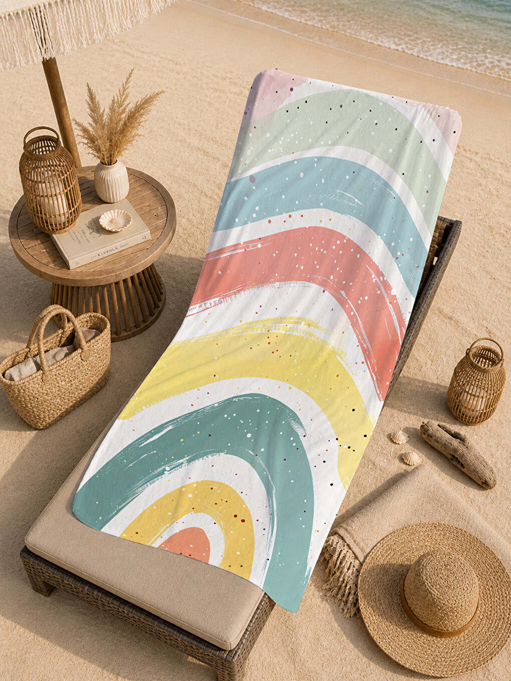 Milbay Grup Mavi Pastel Çizgili Desenli 70x150 Cm Dijital Plaj Ve Banyo Havlusu-17234-4