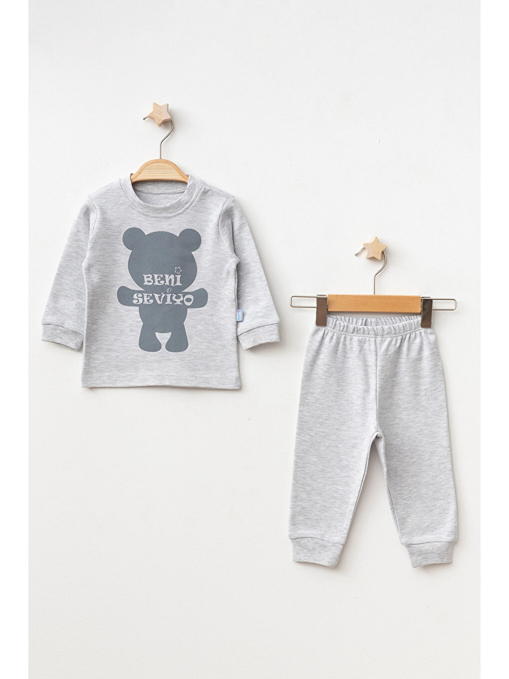 Gri Ayıcık Baskılı Erkek Bebek Pijama Takımı 2006