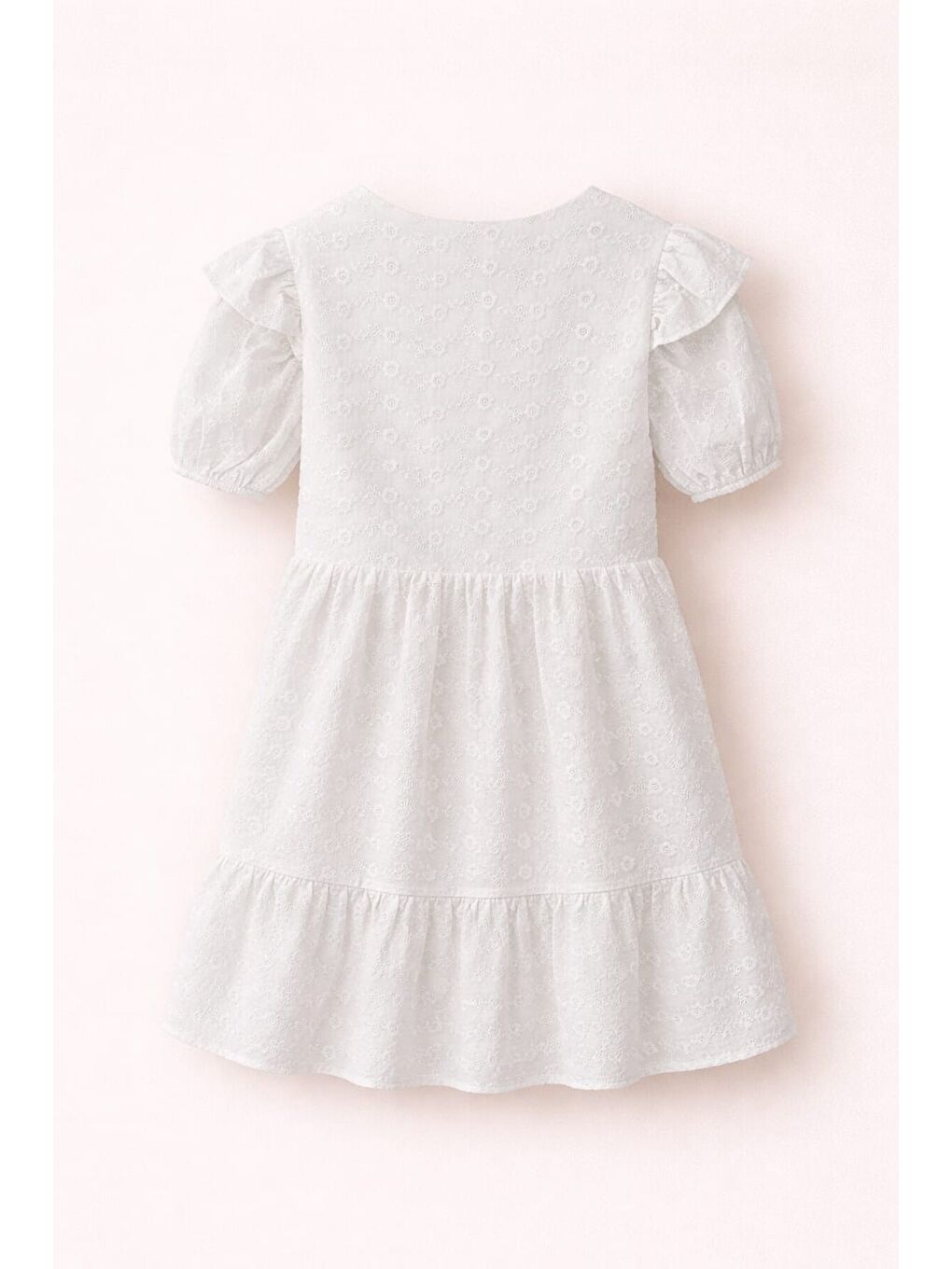 Kız Çocuk Beyaz Fisto Kumaş Düğmeli Yazlık Elbise 12527-3
