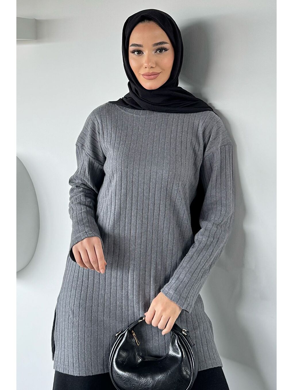 Gri Fitilli Kadın Tesettür Tunik