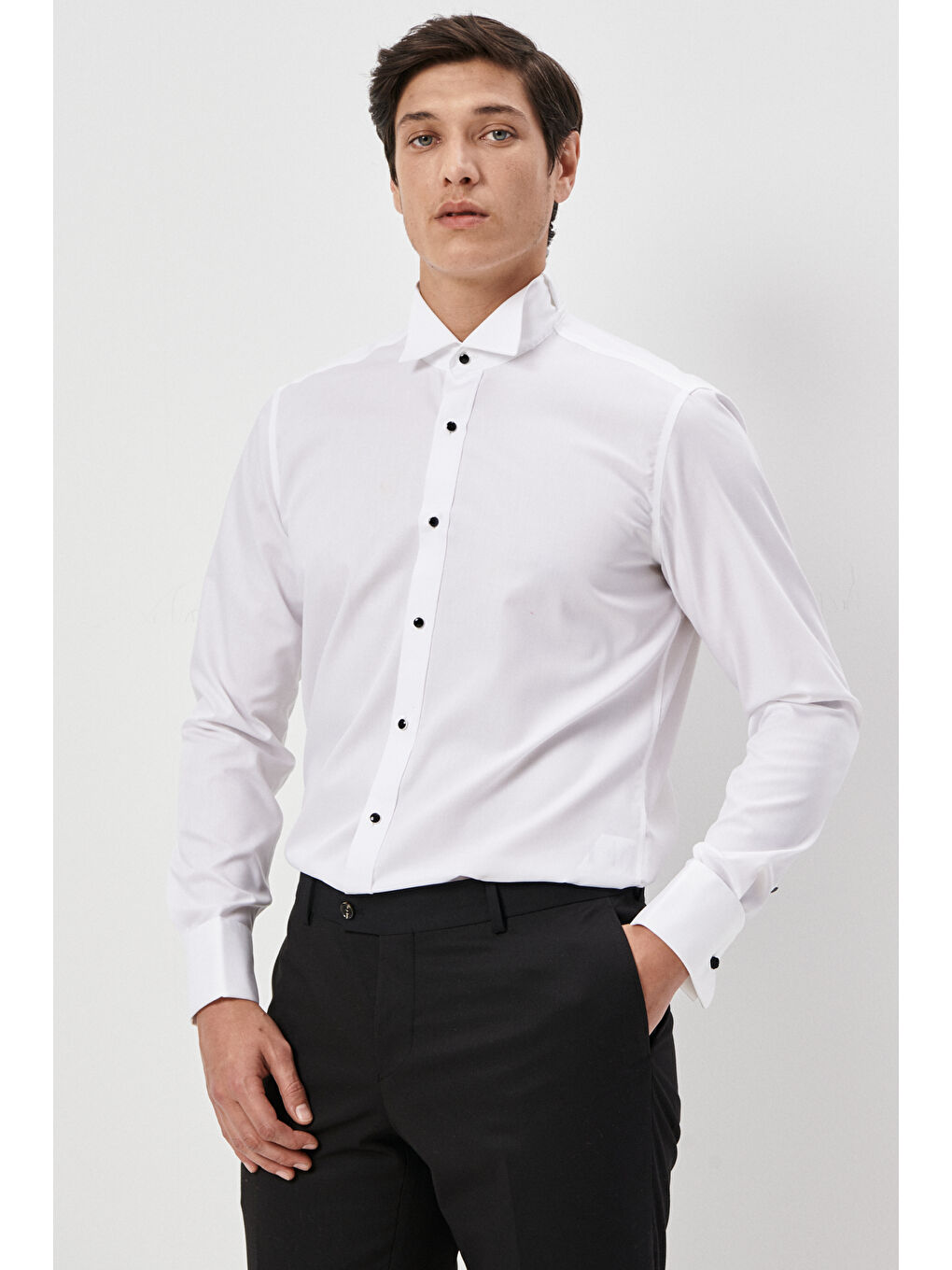 Erkek Beyaz Slim Fit Dar Kesim Ata Yaka Uzun Kollu Klasik Gömlek