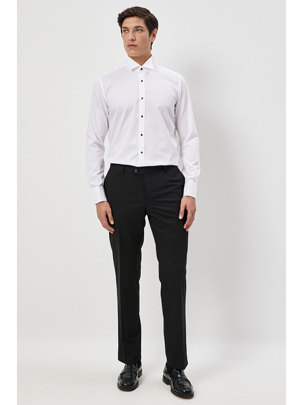 Erkek Beyaz Slim Fit Dar Kesim Ata Yaka Uzun Kollu Klasik Gömlek-2