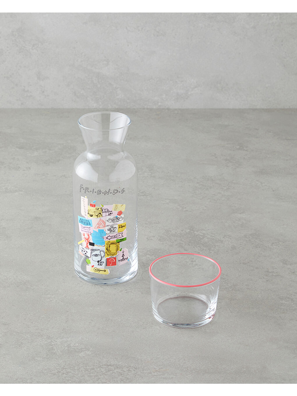 Beyaz Friends Cam Lisanslı Başucu Sürahi 700 Ml + 220 Ml Renkli-1