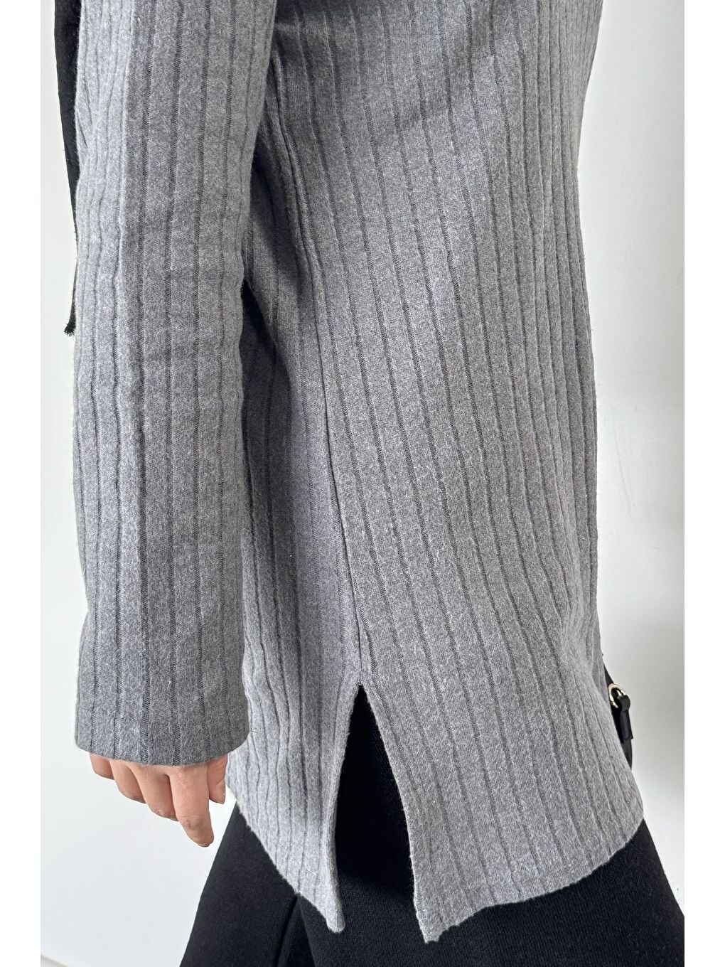 Gri Fitilli Kadın Tesettür Tunik-3