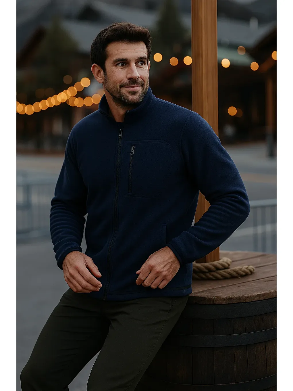Erkek Fermuarlı Kalın Kışlık Trend Lacivert Polar Ceket