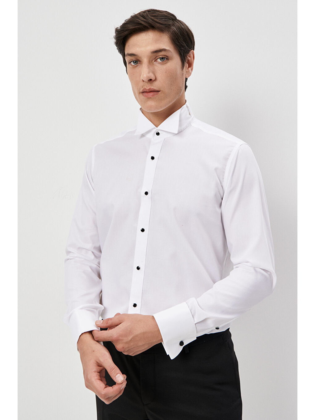 Erkek Beyaz Slim Fit Dar Kesim Ata Yaka Uzun Kollu Klasik Gömlek-4