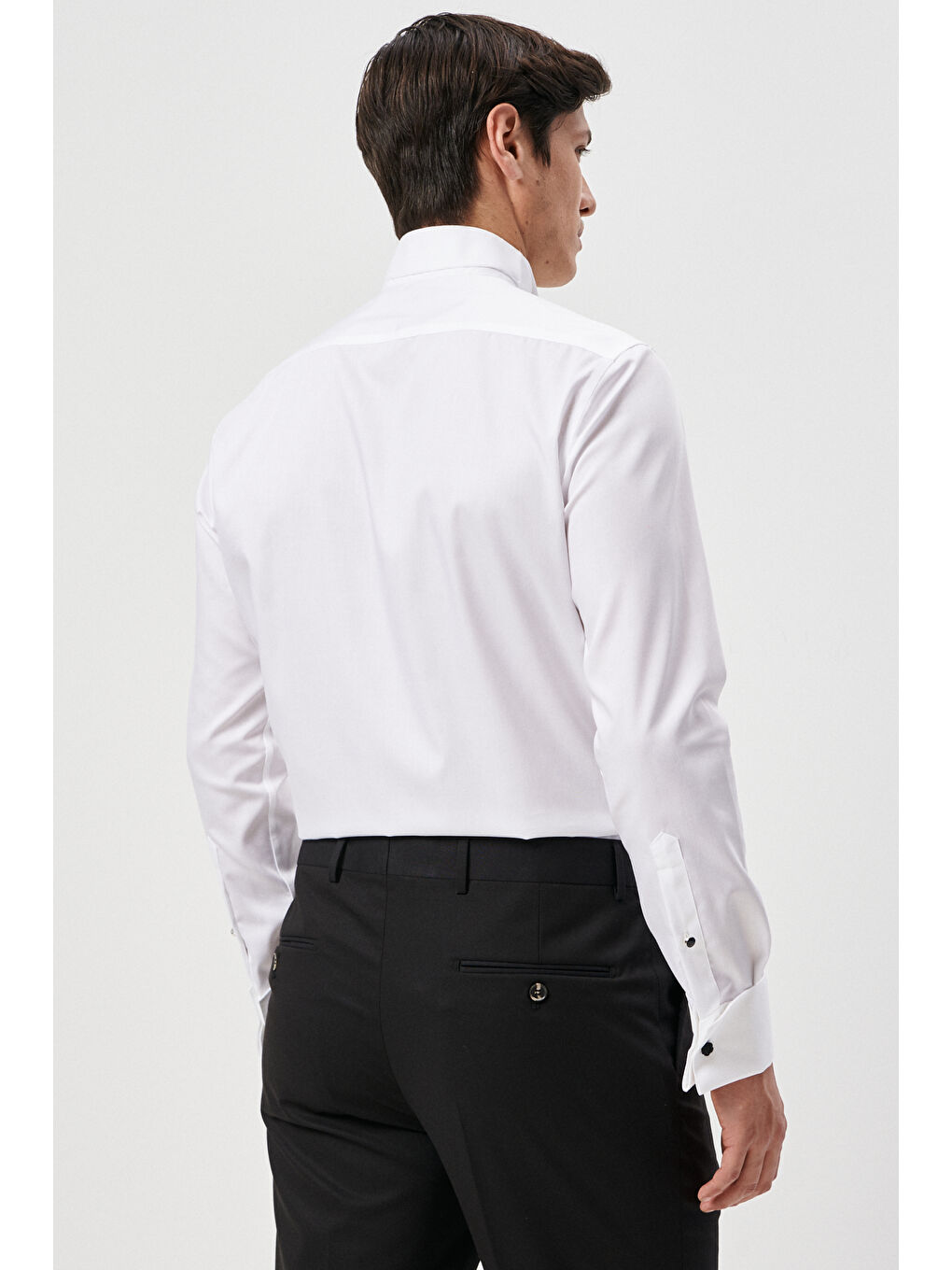 Erkek Beyaz Slim Fit Dar Kesim Ata Yaka Uzun Kollu Klasik Gömlek-5