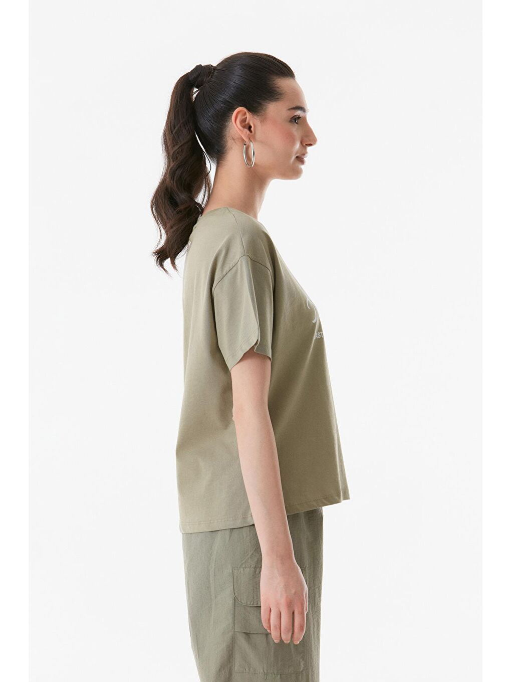 Haki Manhattan New York Baskılı Bisiklet Yaka Tişört-3