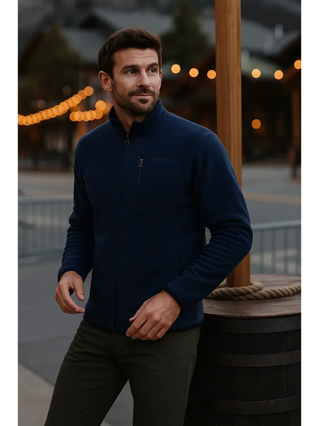 Erkek Fermuarlı Kalın Kışlık Trend Lacivert Polar Ceket-1