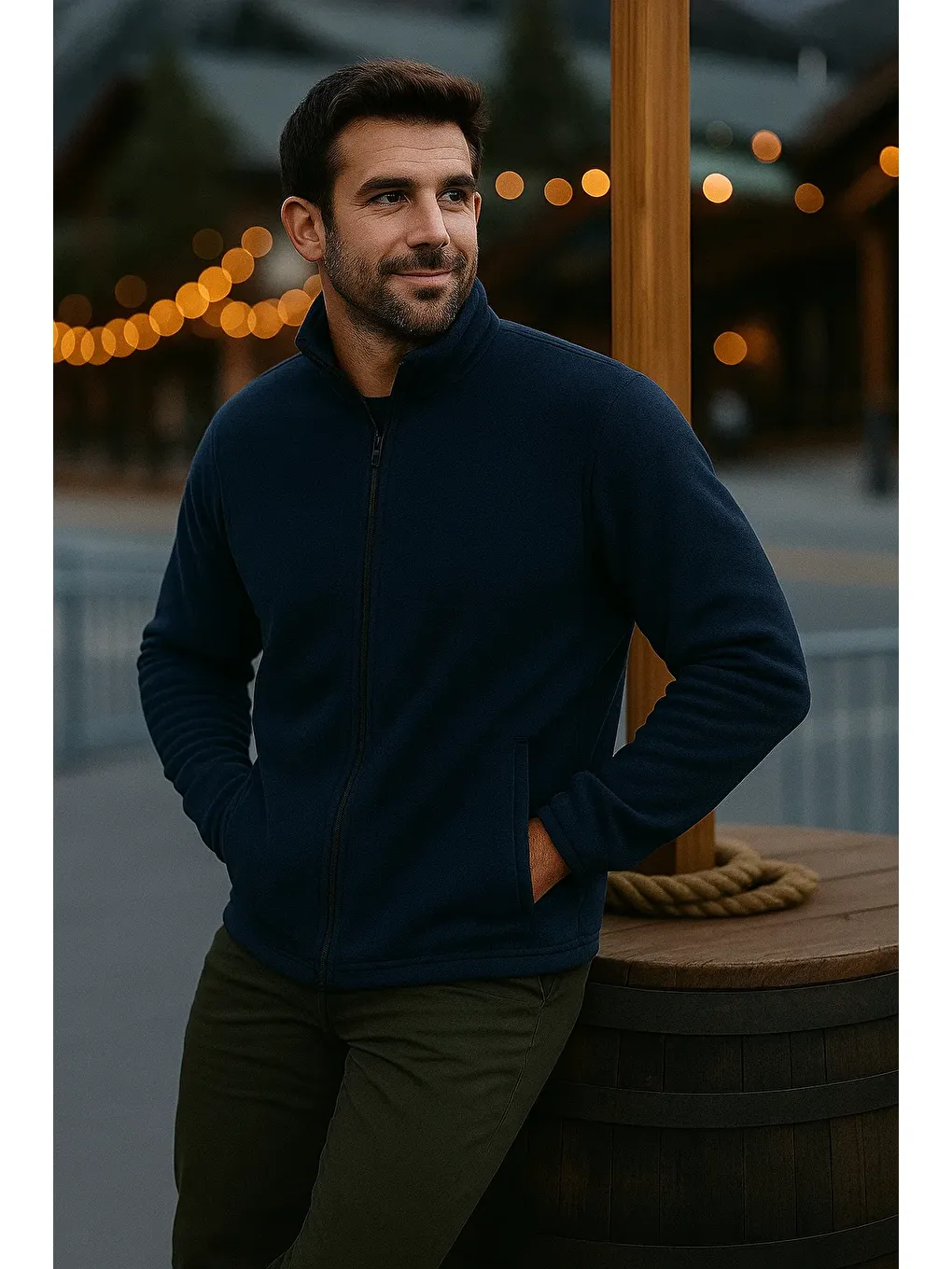 Erkek Fermuarlı Kalın Kışlık Trend Lacivert Polar Ceket-2