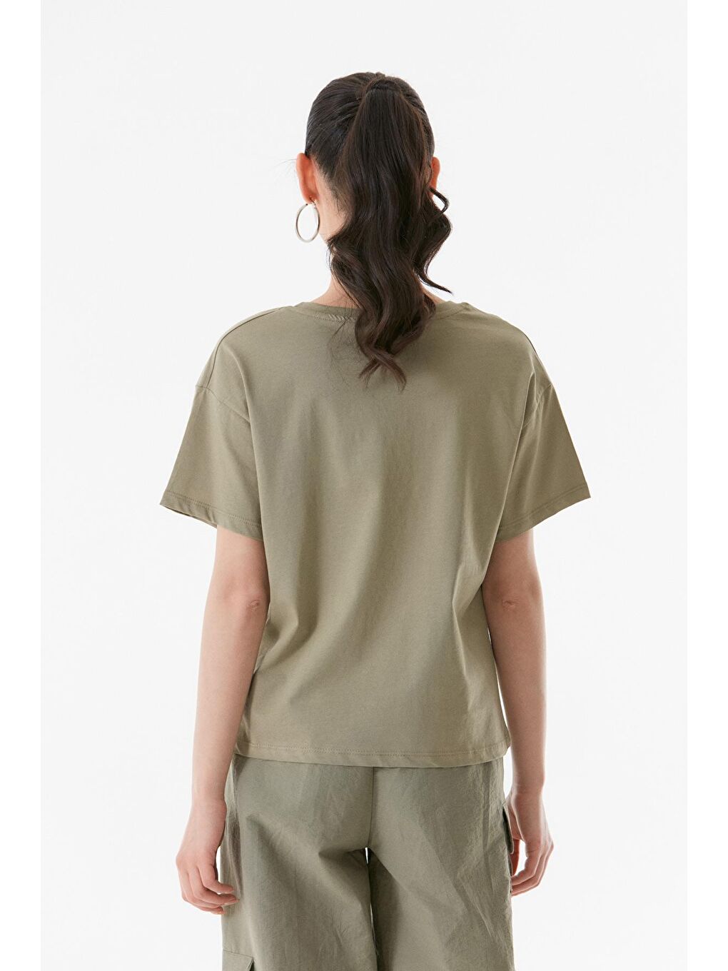 Haki Manhattan New York Baskılı Bisiklet Yaka Tişört-4