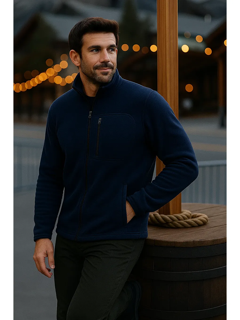 Erkek Fermuarlı Kalın Kışlık Trend Lacivert Polar Ceket-3