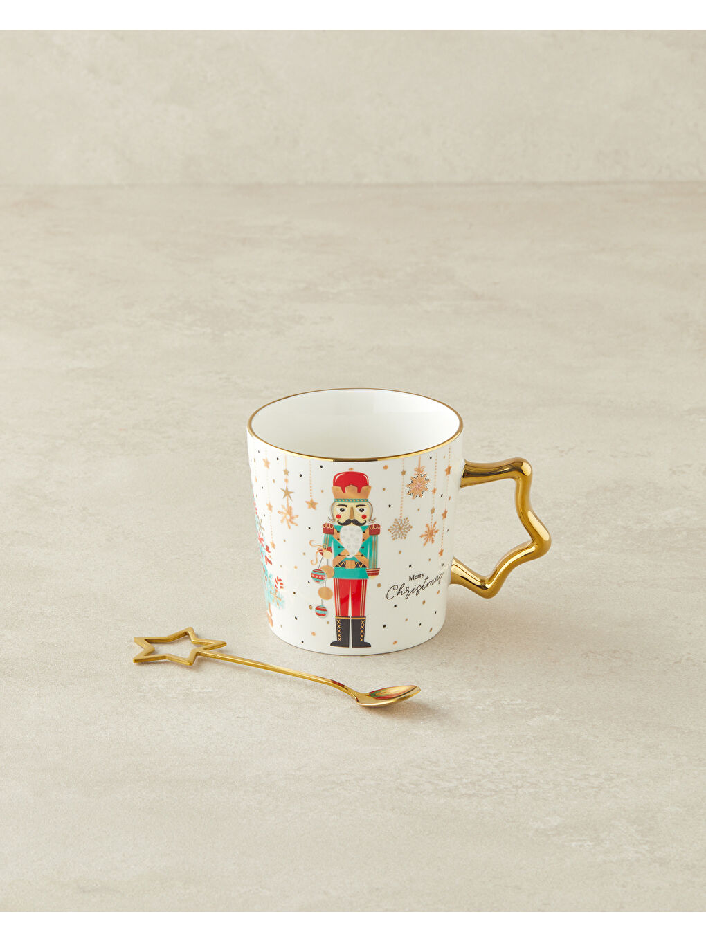 Stary Soldier New Bone China Kaşıklı Kupa 360 ml Kırmızı - Yeşil-2