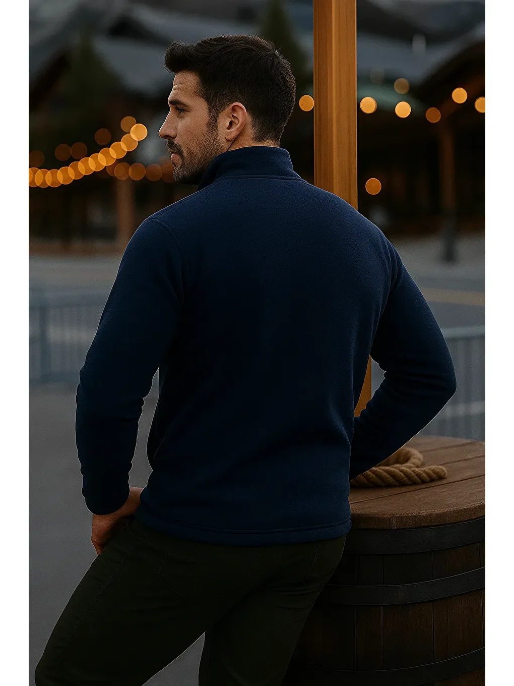 Erkek Fermuarlı Kalın Kışlık Trend Lacivert Polar Ceket-4