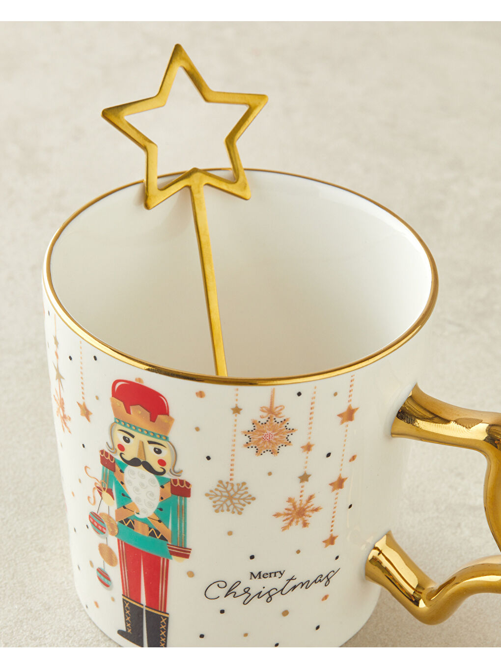 Stary Soldier New Bone China Kaşıklı Kupa 360 ml Kırmızı - Yeşil-3