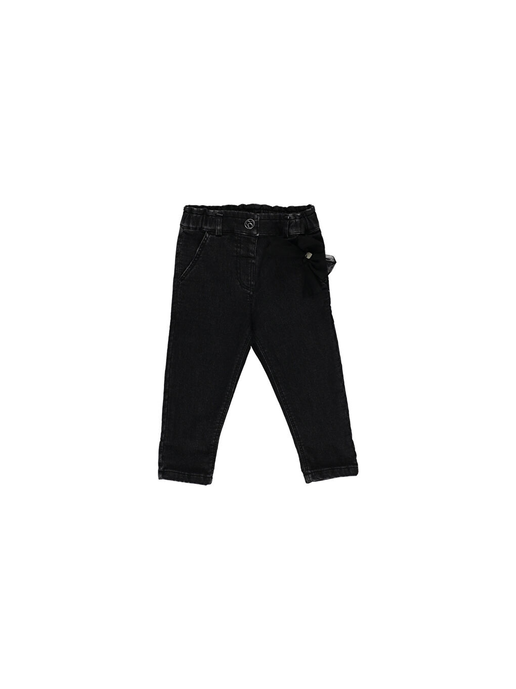 Panço Siyah Kız Çocuk Tül Detaylı Denim Pantolon - 1