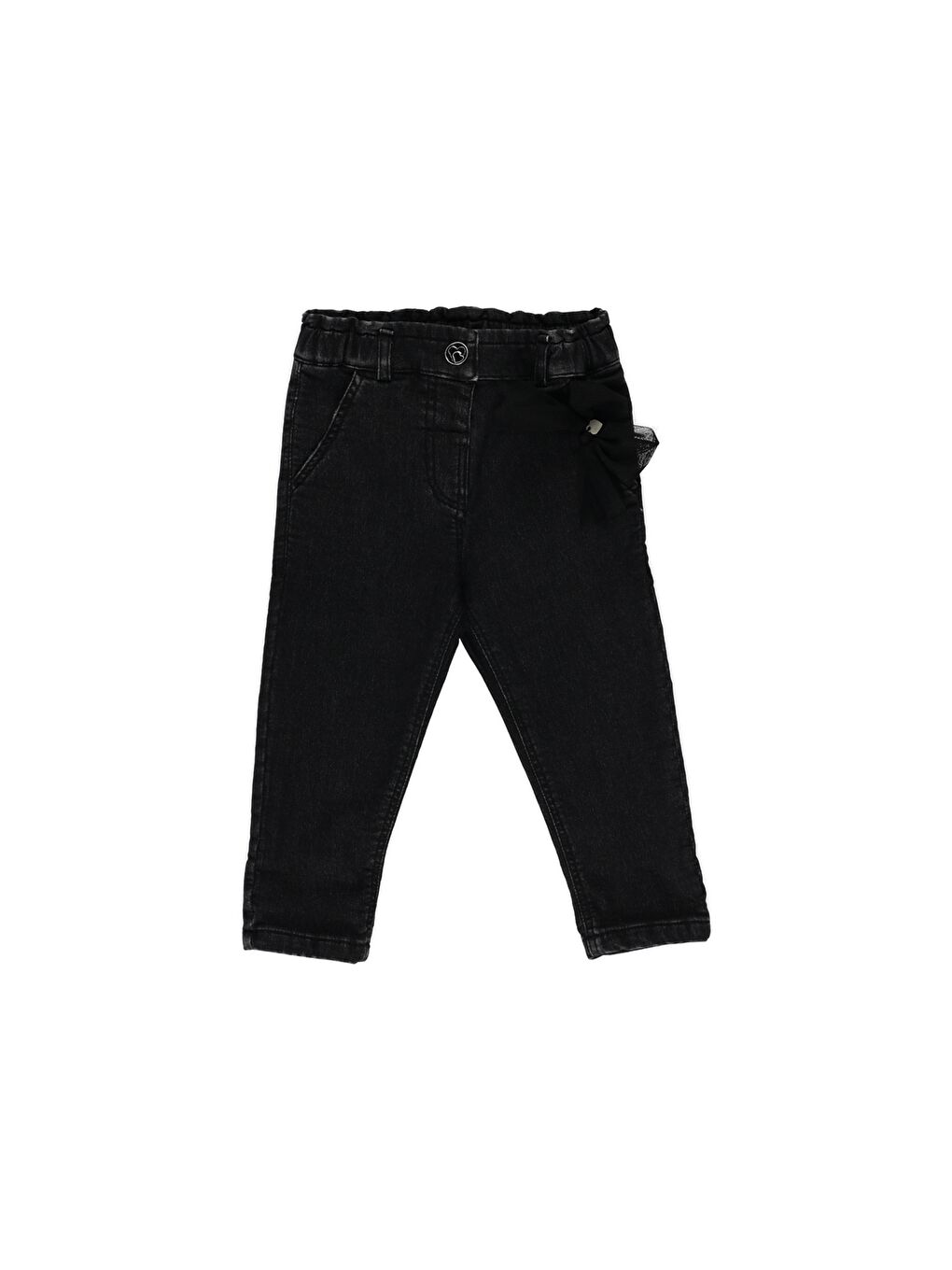 Panço Siyah Kız Çocuk Tül Detaylı Denim Pantolon - 2