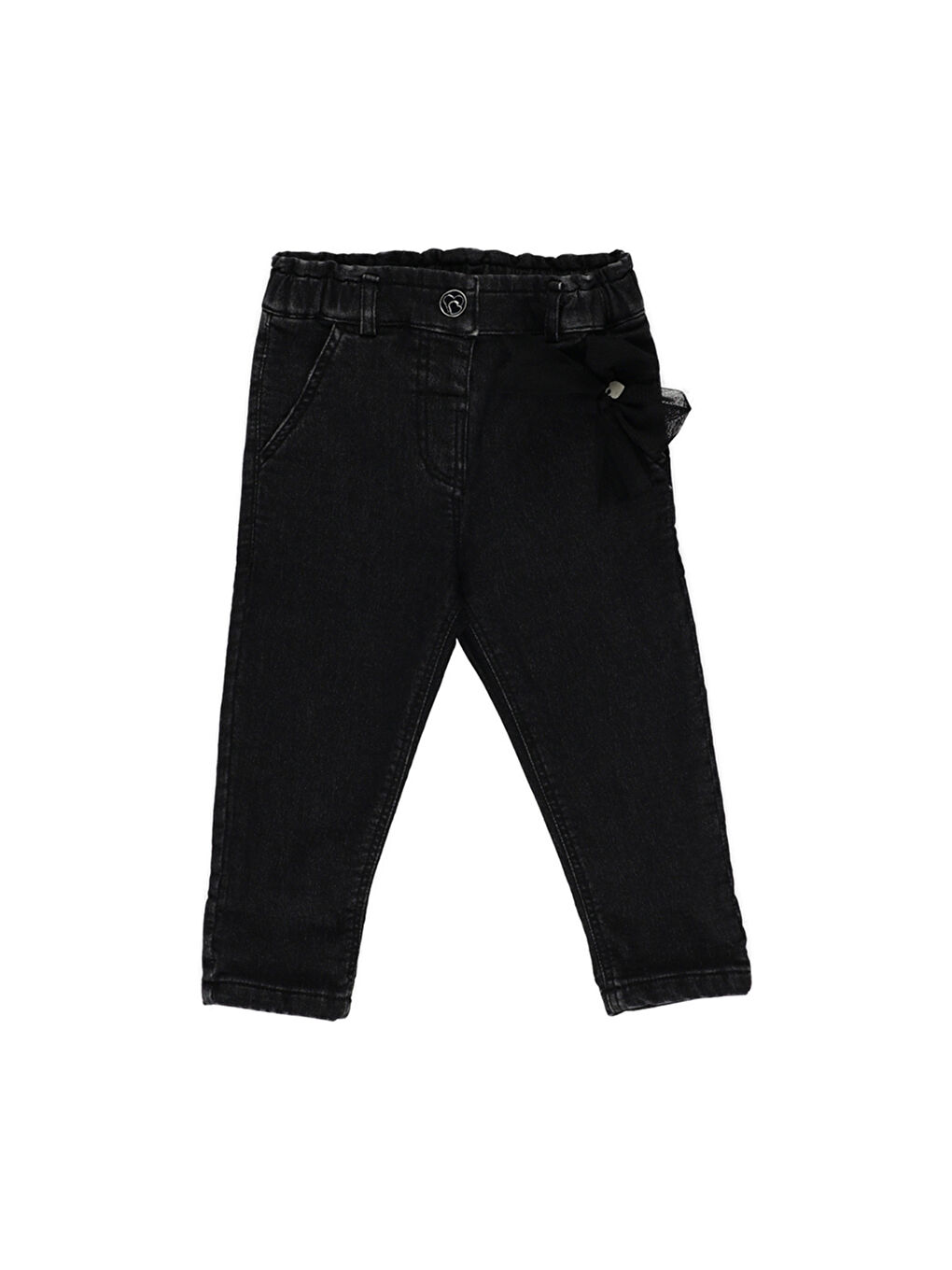 Panço Siyah Kız Çocuk Tül Detaylı Denim Pantolon - 3