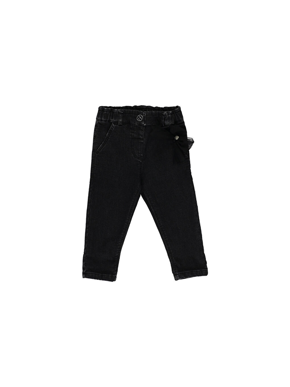 Panço Siyah Kız Çocuk Tül Detaylı Denim Pantolon