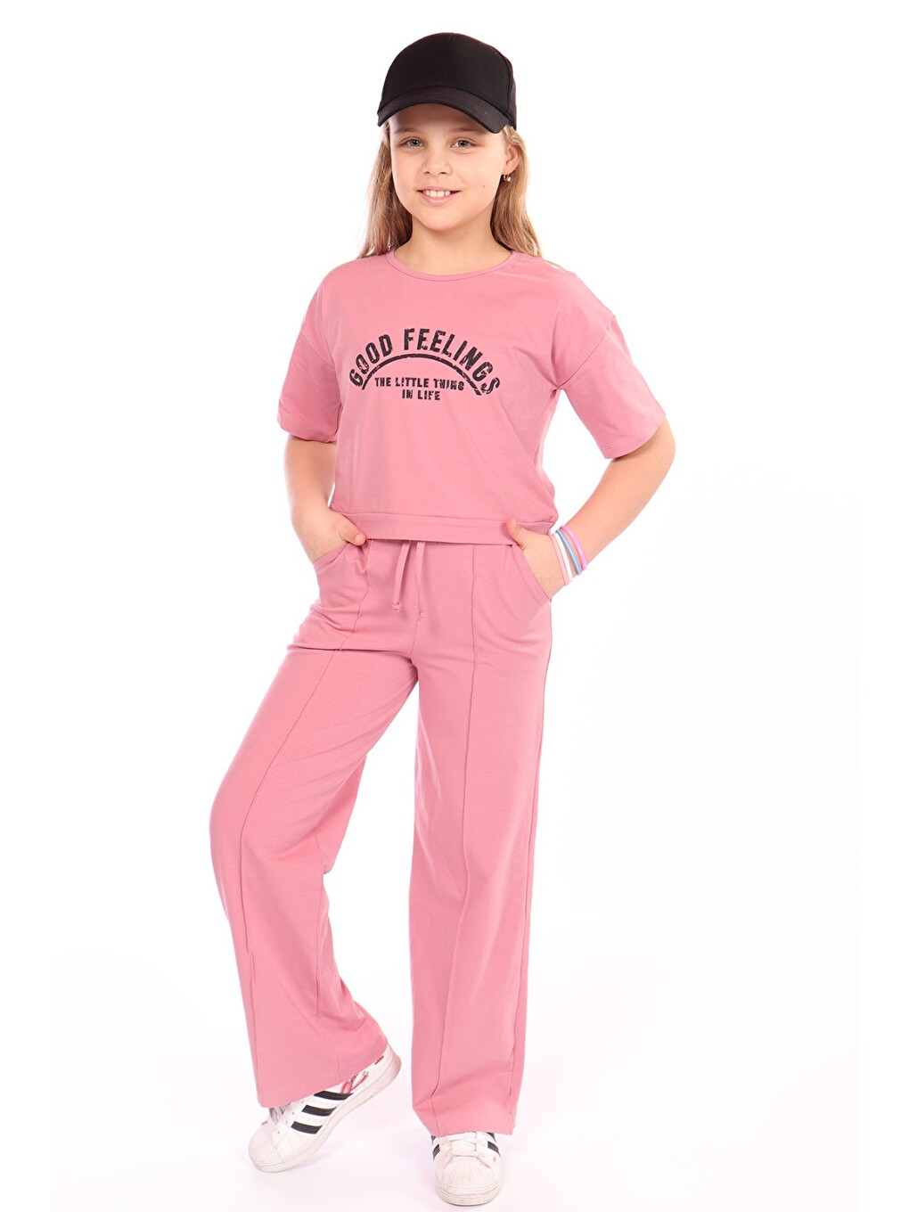 Pembe Kız Çocuk Good Feelings Baskılı Eşofman Takım