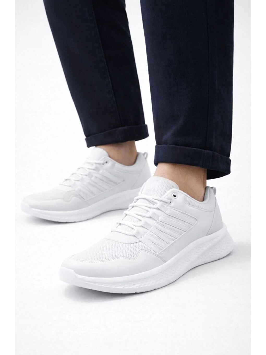 Beyaz Erkek Günlük Spor Ayakkabı Hafif Taban Nefes Alabilen Fileli Kaymaz Rahat Sneaker-2