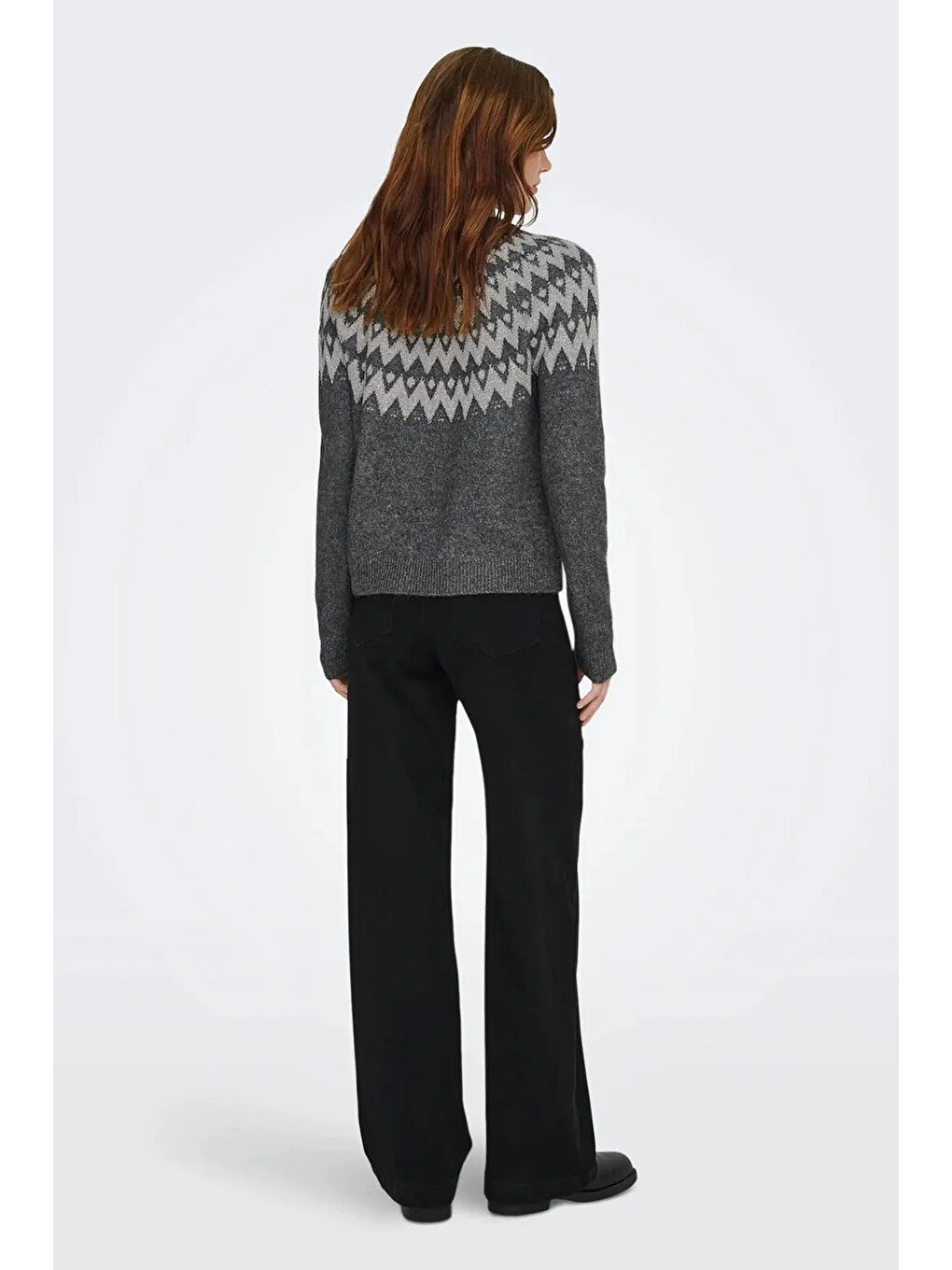 Gri Onlfry Desenli Regular Fit Bisiklet Yaka Örme Kazak 15350618-4