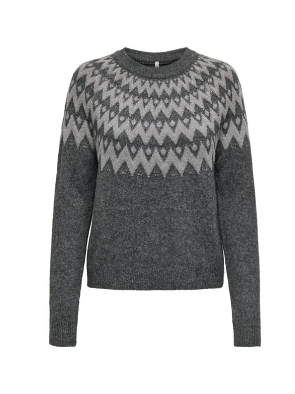 Gri Onlfry Desenli Regular Fit Bisiklet Yaka Örme Kazak 15350618-5