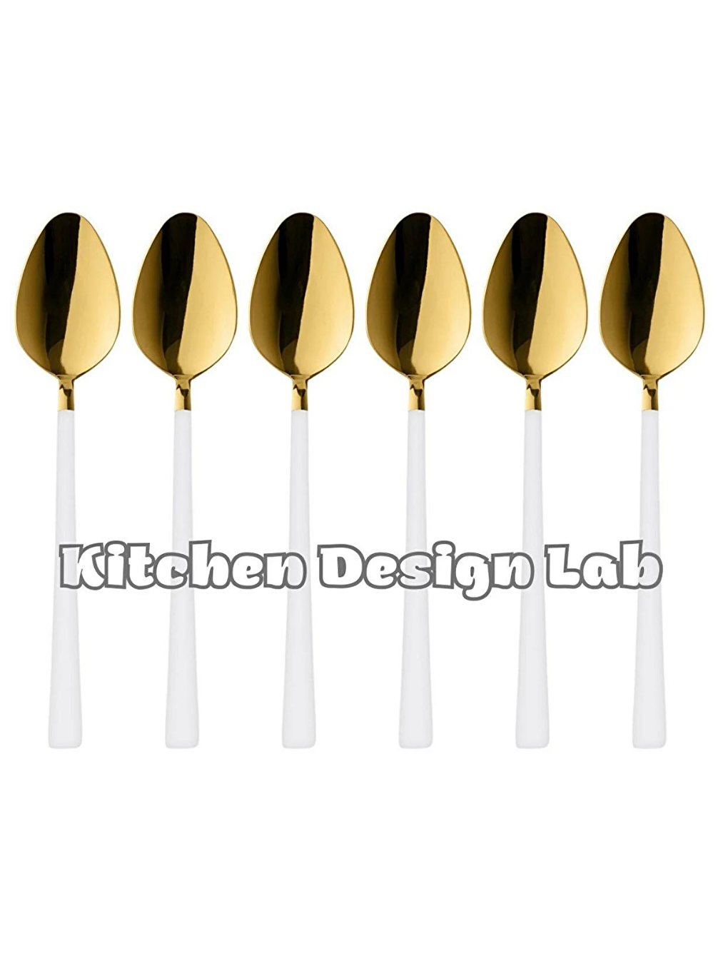 Kitchen Design Lab Beyaz Parlak Gold Beyaz Tatlı Ve Dondurma Kaşığı 6 Adet,kutulu,paslanmaz Çelik Kahvaltı Kaşık Seti 6 Adet