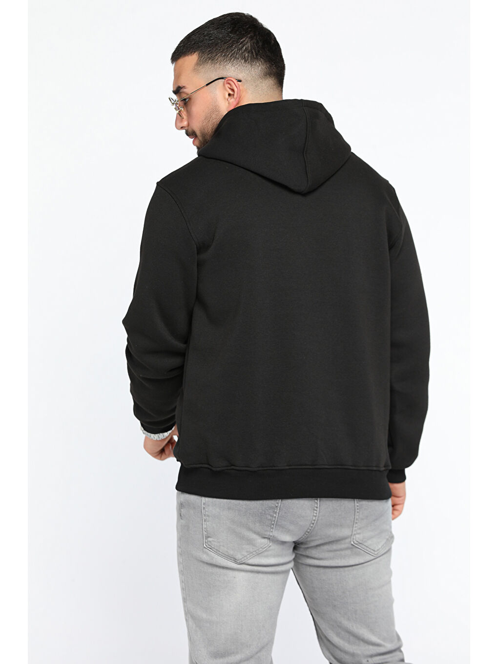 Mishar İtalia Siyah Erkek Kapüşonlu Yarım Fermuarlı Şardonlu Slim Fit Üç İplik Sweatshirt - 2