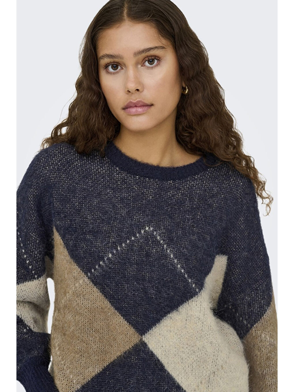 Lacivert Onlnoeme Baklava Desenli Yün Karışımlı Regular Fit Örme Kazak 15353226-1