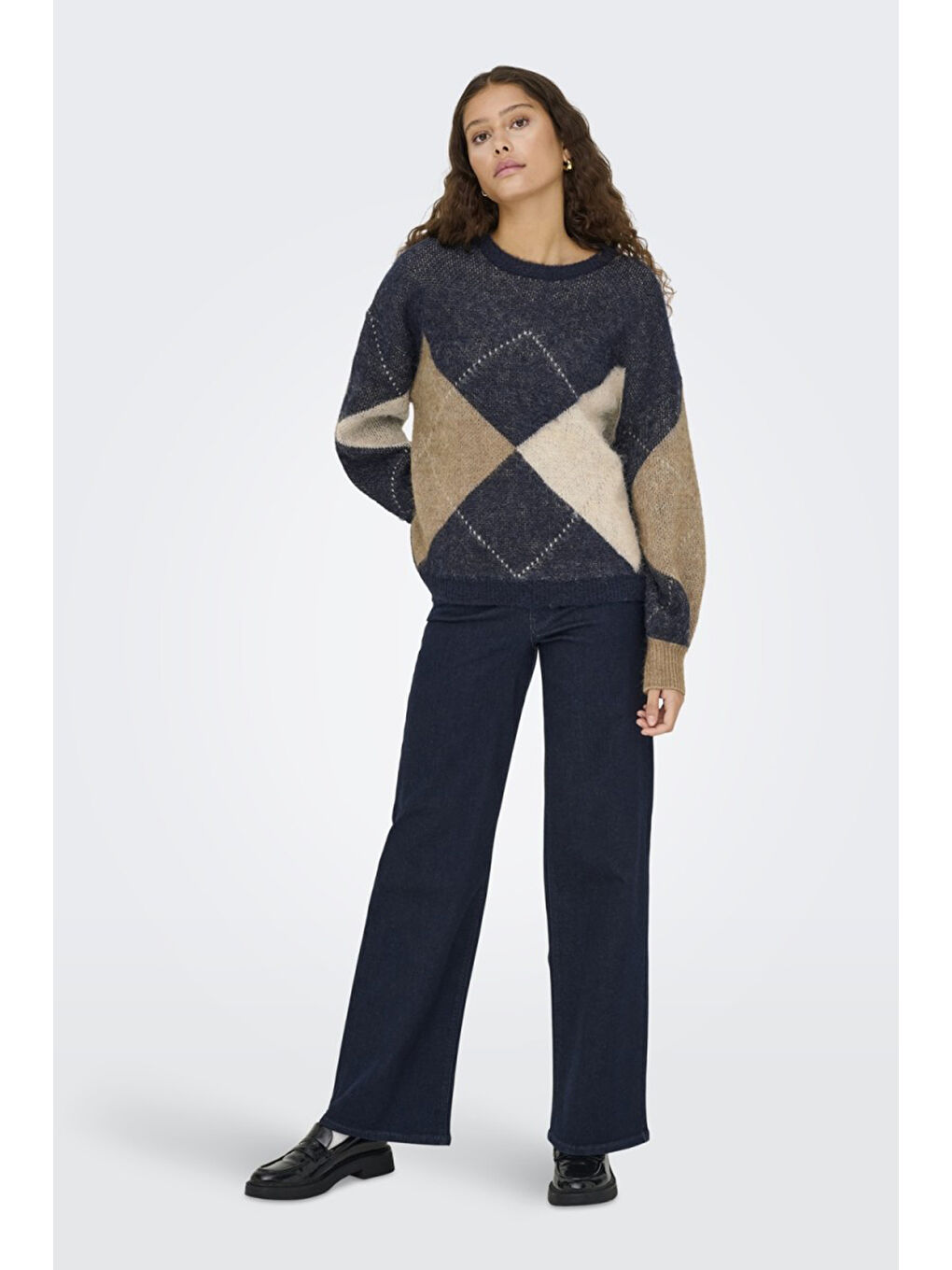 Lacivert Onlnoeme Baklava Desenli Yün Karışımlı Regular Fit Örme Kazak 15353226-2