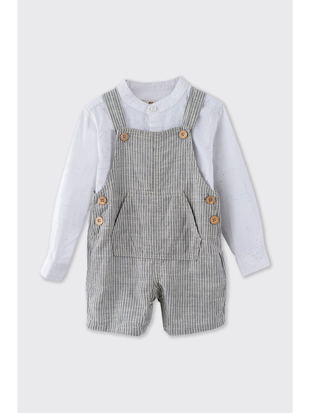 Erkek Bebek Çizgili Hakim Yaka Gömleklil Ekru 2'li Takım