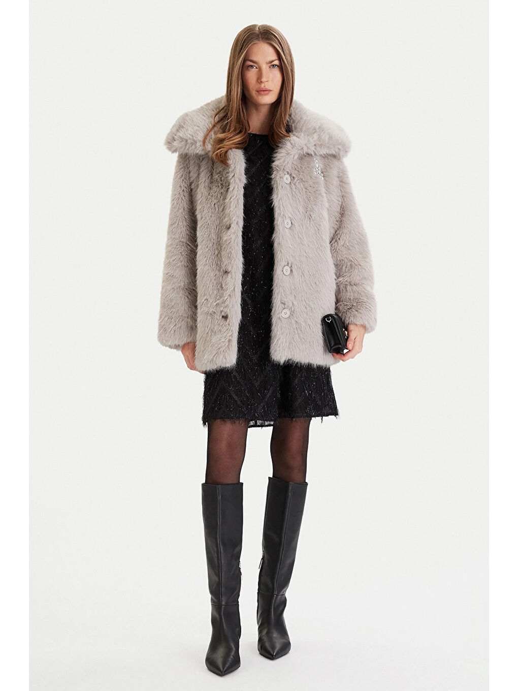 Bej Onlashia Regular Fit Yumuşak Tüylü Şal Yaka Mont 15356621-1