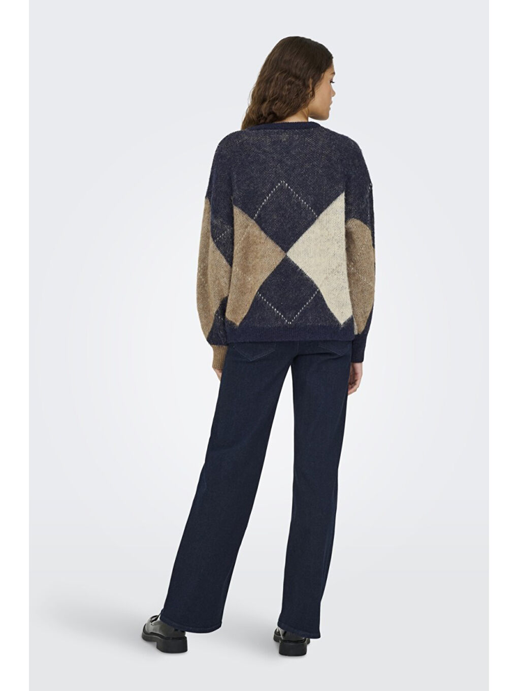 Lacivert Onlnoeme Baklava Desenli Yün Karışımlı Regular Fit Örme Kazak 15353226-3