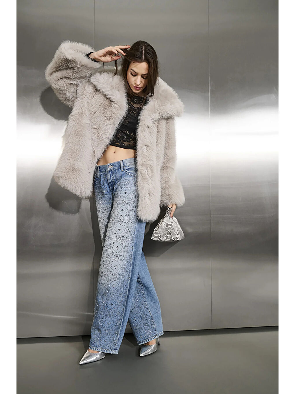 Bej Onlashia Regular Fit Yumuşak Tüylü Şal Yaka Mont 15356621-2