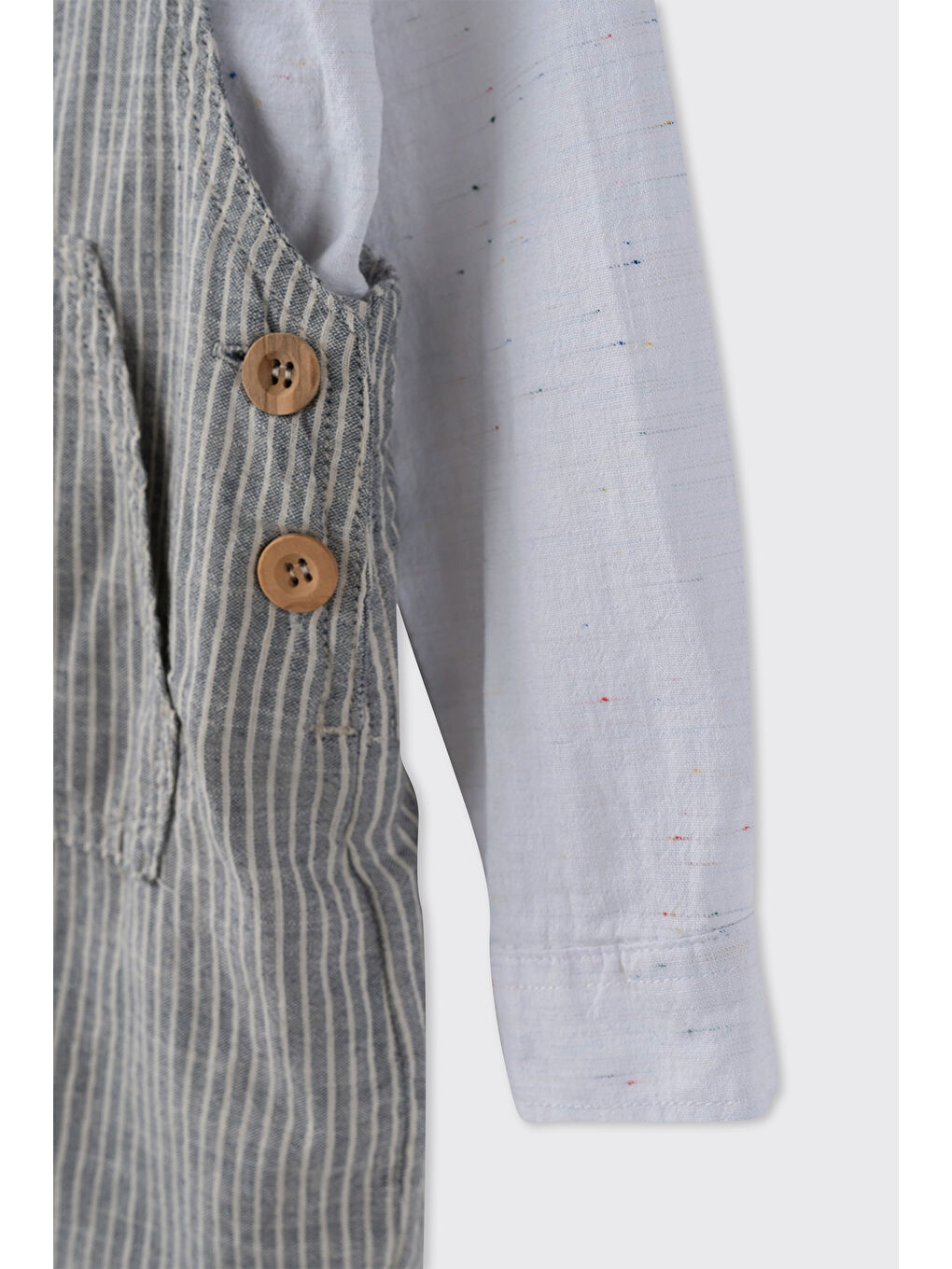 Erkek Bebek Çizgili Hakim Yaka Gömleklil Ekru 2'li Takım-3