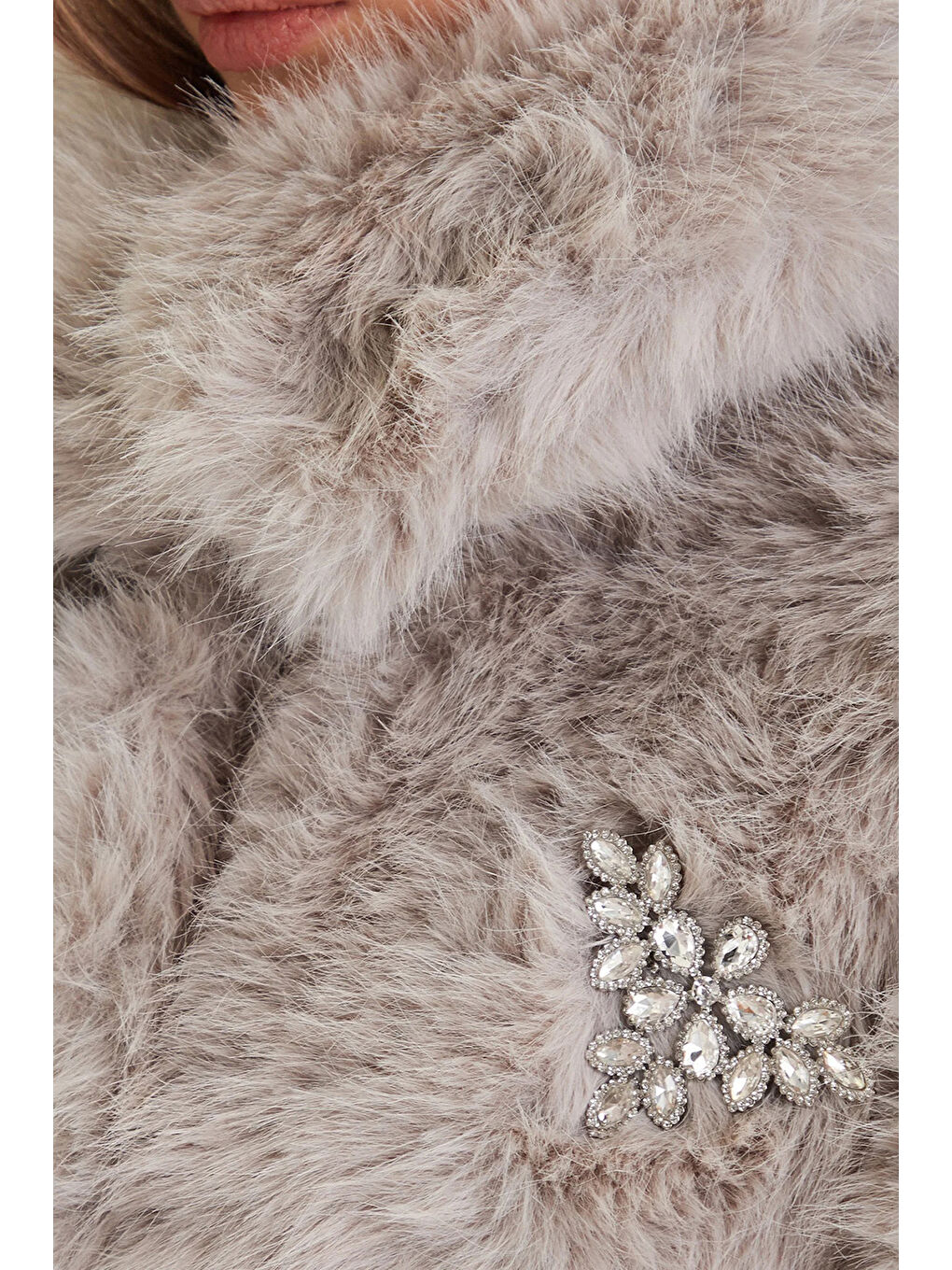 Bej Onlashia Regular Fit Yumuşak Tüylü Şal Yaka Mont 15356621-4