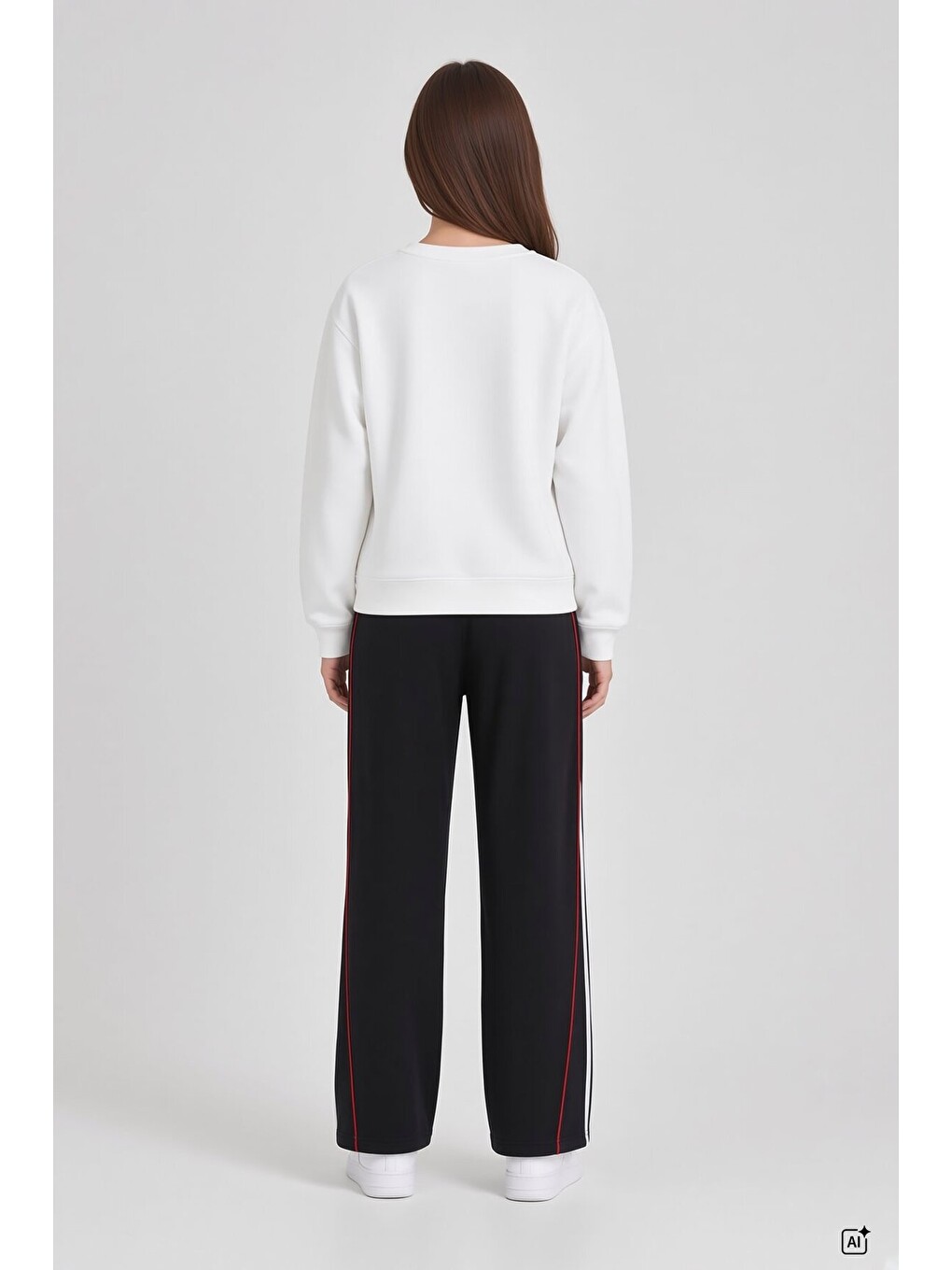 Siyah Kız Çocuk Şeritli Sweatshirt Geniş Paça Eşofman Takımı 24680-4