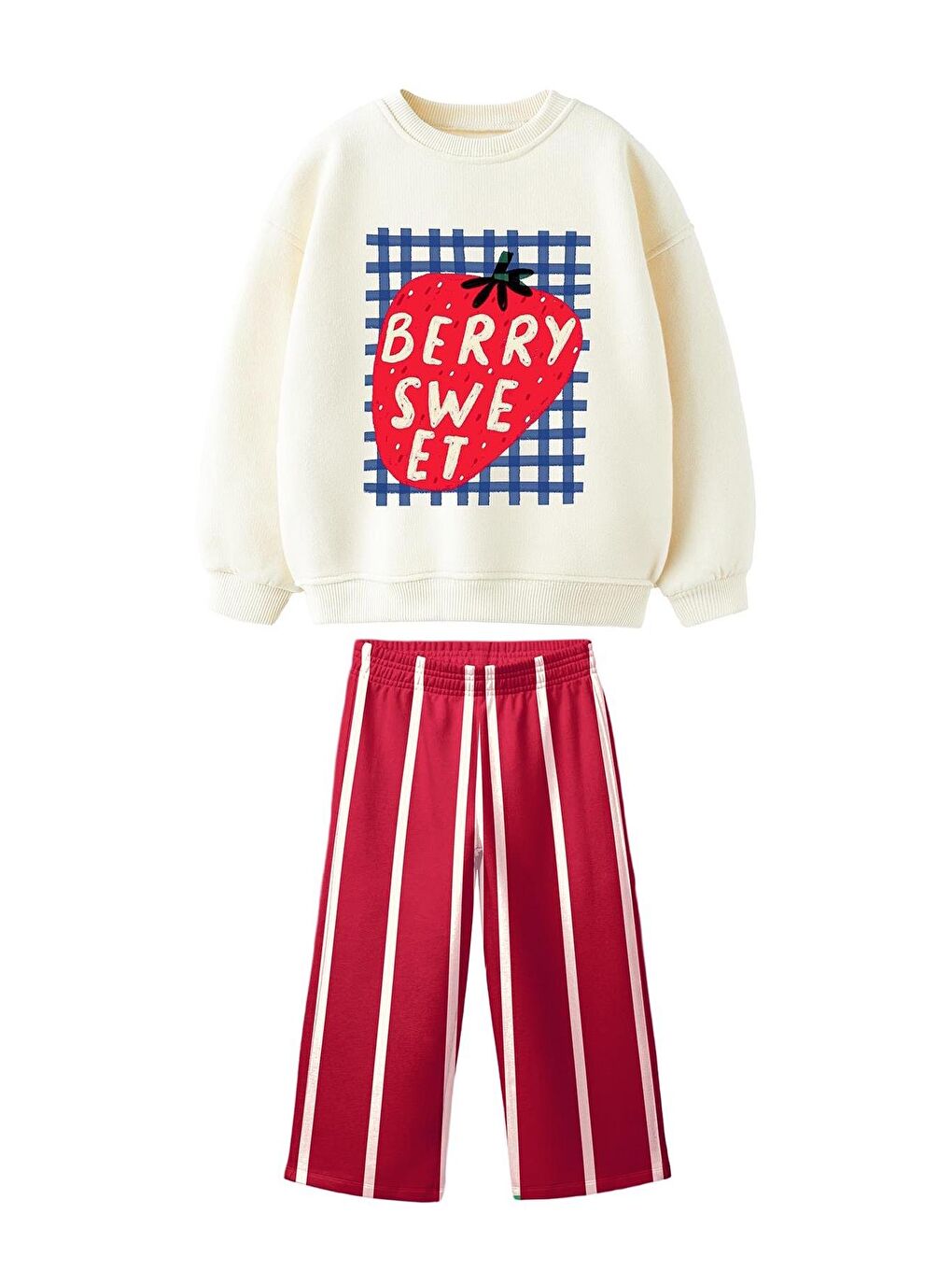 Lacivert Kız Çocuk Baskılı 3 İplik Pamuklu Kumaş Alt Üst Takım