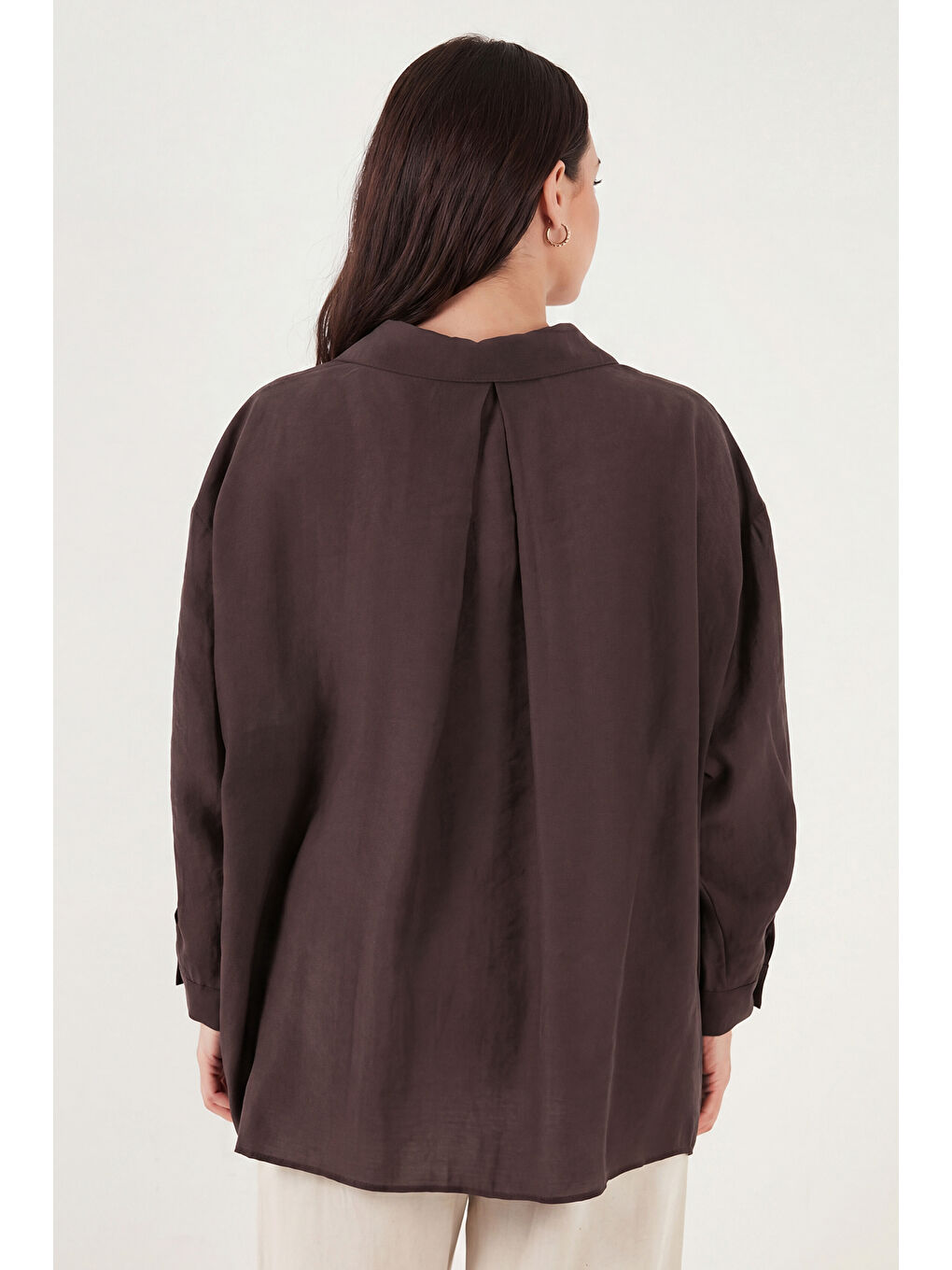 Kahverengi Modal Oversize Fit Uzun Kollu Kadın Gömlek 6834612-6