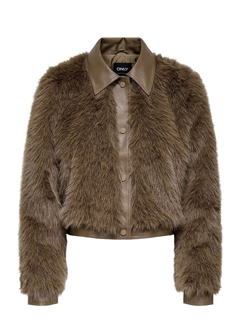 Kahverengi Onlnoeme Regular Fit Klasik Yaka Yumuşak Tüylü Düğmeli Mont 15356776-5