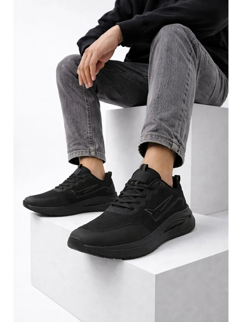Siyah Erkek Sneaker Modern Tasarım Hafif Air Taban Günlük Rahat Yumuşak Yürüyüş Spor Ayakkabı-1