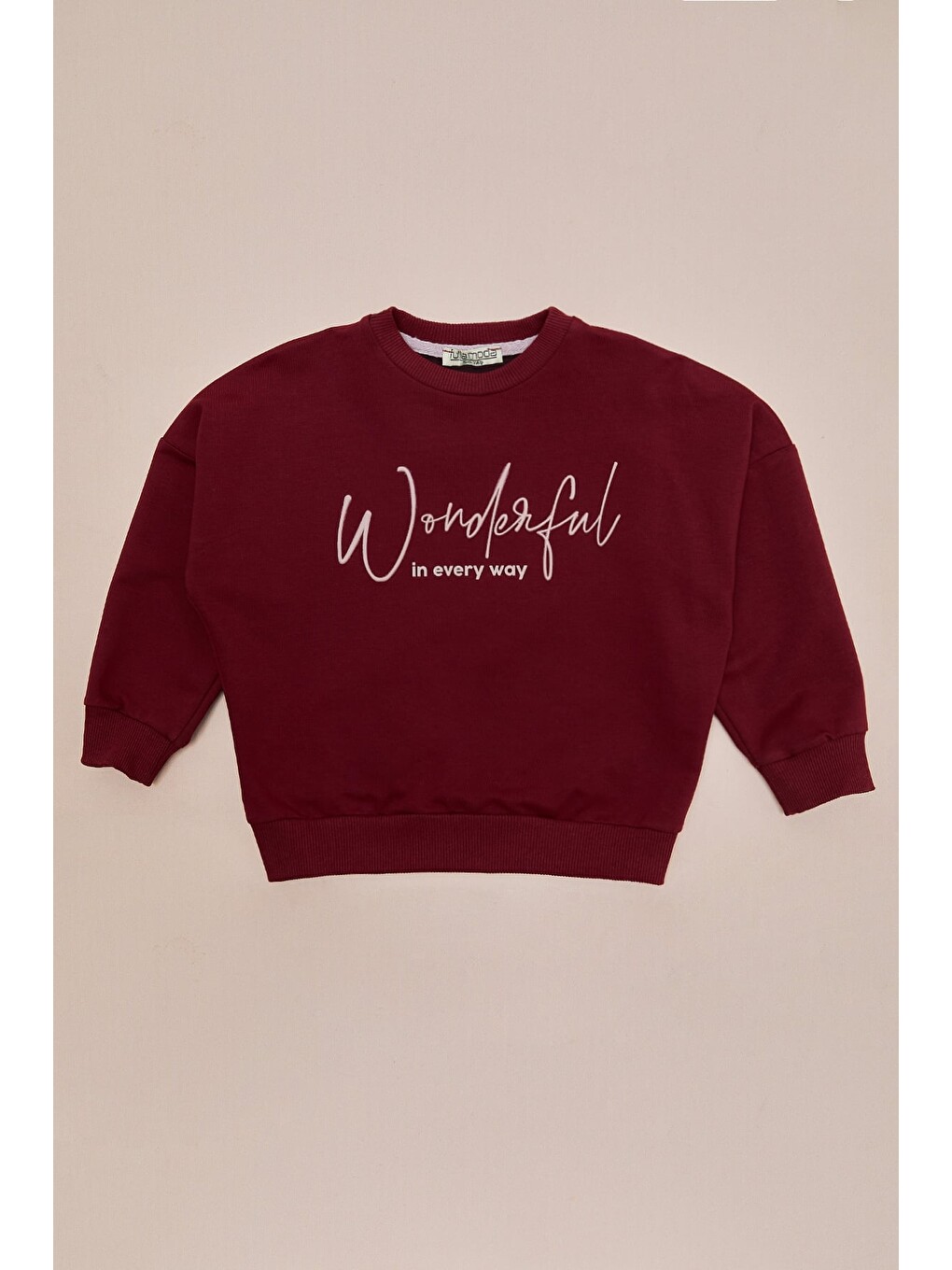 Bordo Kabartma Baskılı Oversize Kız Çocuk Sweatshirt-2