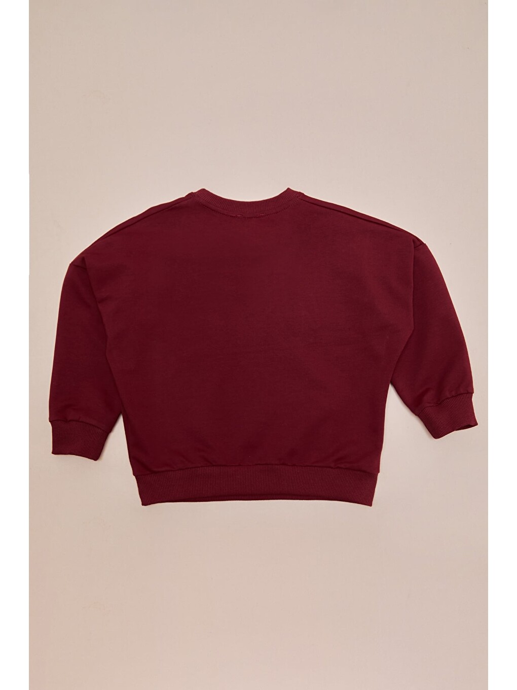Bordo Kabartma Baskılı Oversize Kız Çocuk Sweatshirt-3