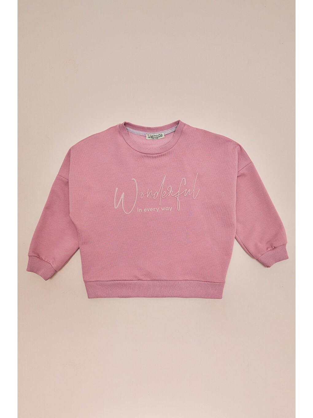 Pembe Kabartma Baskılı Oversize Kız Çocuk Sweatshirt-2