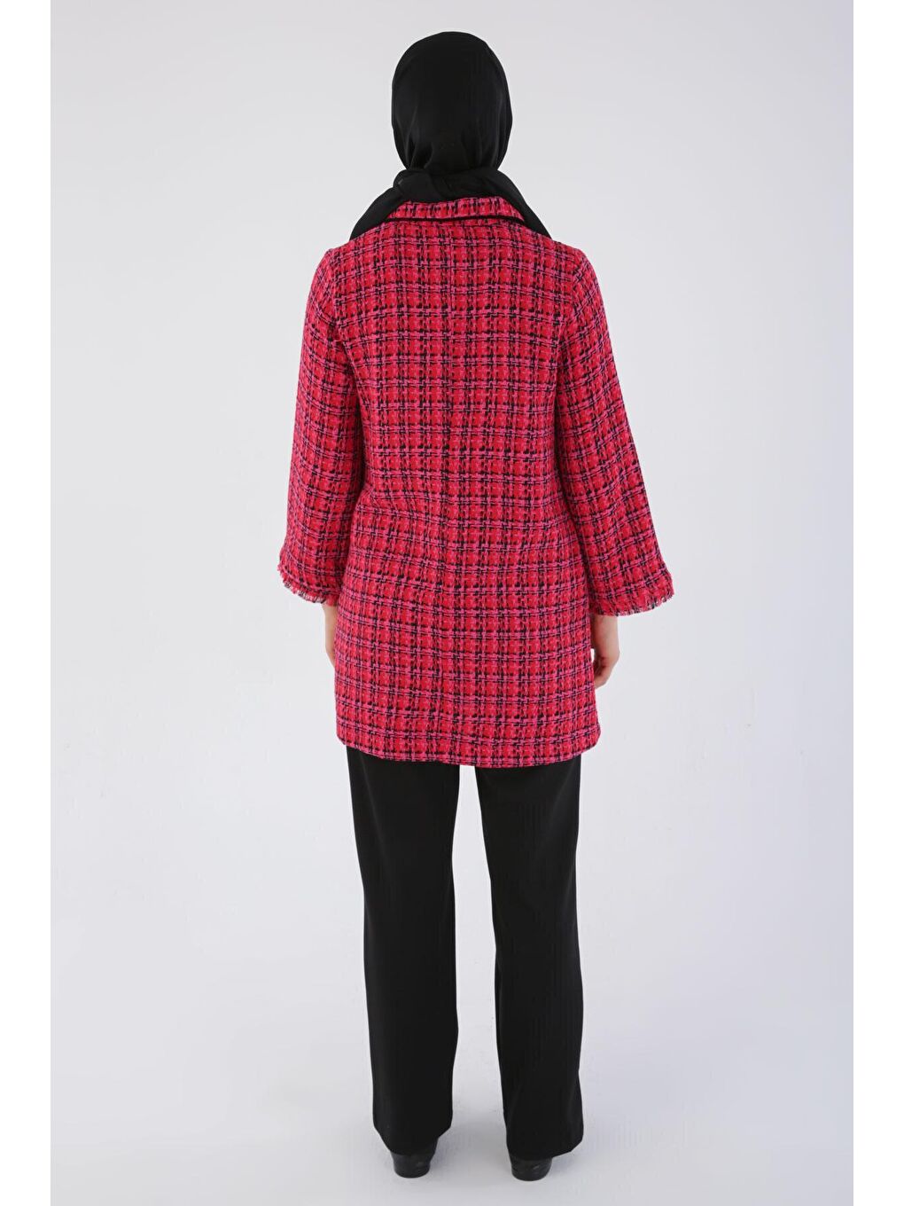 Kırmızı Kadife Düğmeli Gömlek Yaka Tüvit Ceket-3