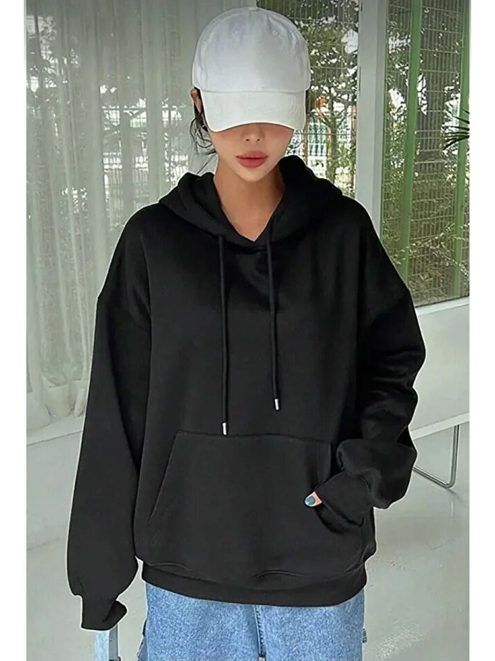 Erkek Uzun Kol Kapüşonlu Basic Sweatshirt Hoodie - Siyah