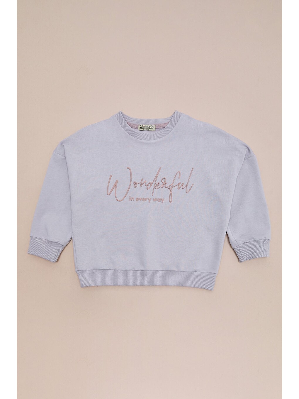 Gri Kabartma Baskılı Oversize Kız Çocuk Sweatshirt-2