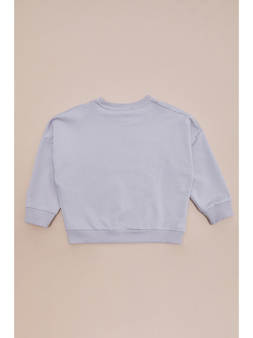 Gri Kabartma Baskılı Oversize Kız Çocuk Sweatshirt-3